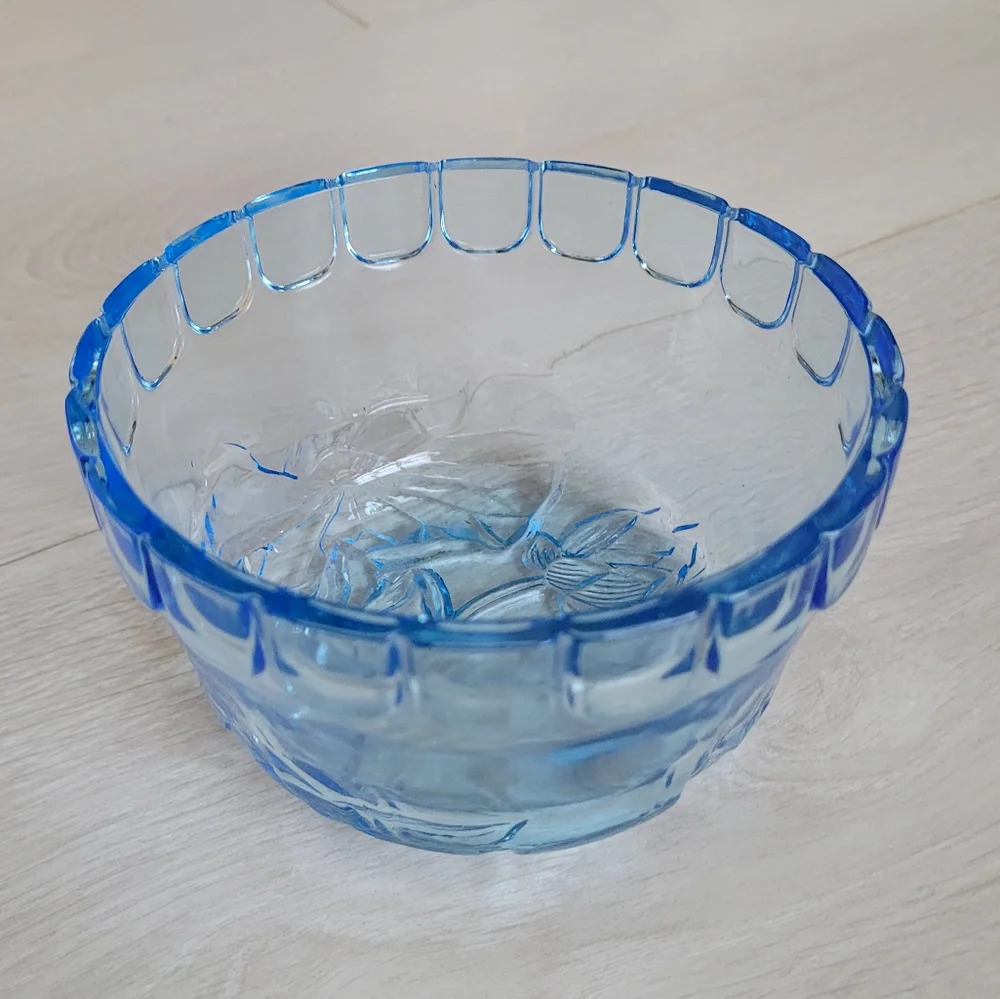 Vintage Retro Ice Blue Glass Bowl Candy Dish floral display  vanity Indonesia